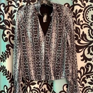 Express Snakeskin Ruffle Mock Neck Top